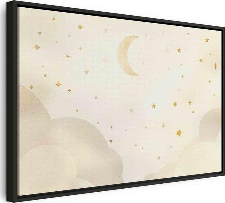 Quadro - Bright Night - Moon Accompanied by Many Stars on a Light Background
