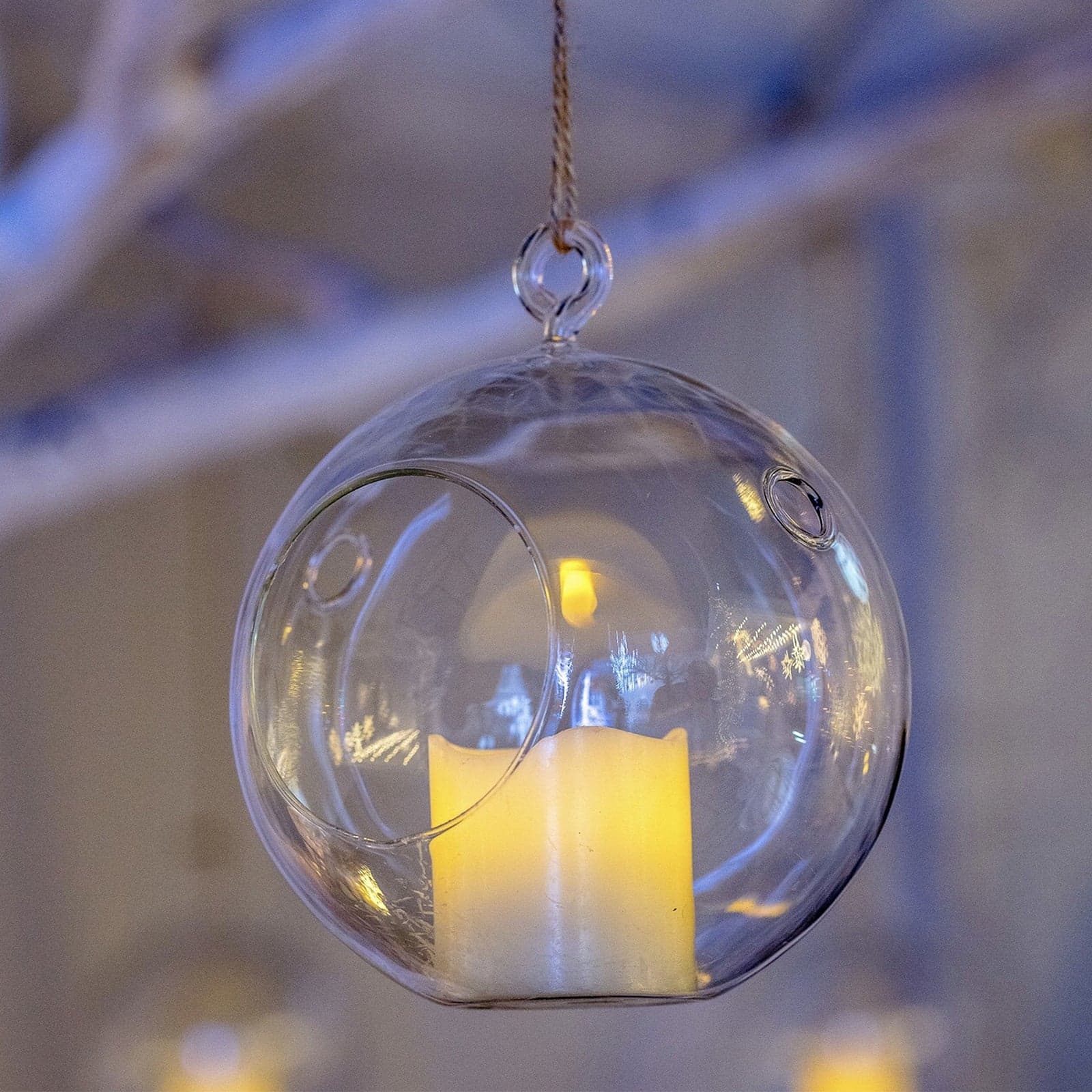 Sfera di vetro con candela a led effetto fiamma per giardino da interno ed esterno. - 4
