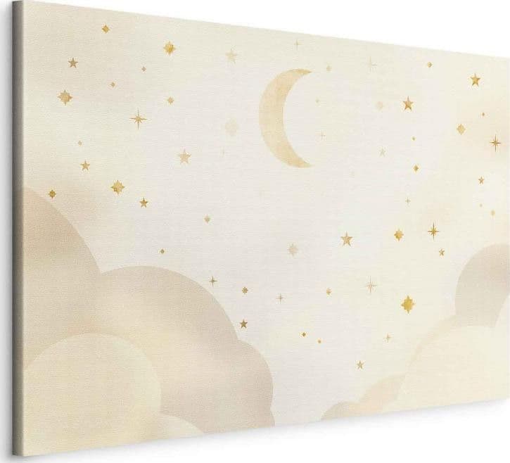 Quadro - Bright Night - Moon Accompanied by Many Stars on a Light Background in Luci notturne per bambini Collezione Casa - Trebisacce, commercioVirtuoso.it