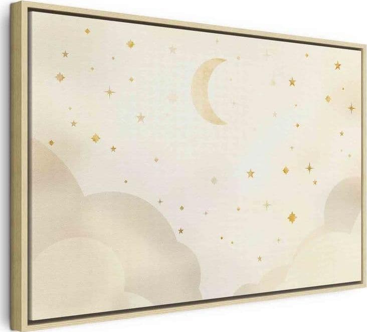 Quadro - Bright Night - Moon Accompanied by Many Stars on a Light Background in Luci notturne per bambini Collezione Casa - Trebisacce, commercioVirtuoso.it
