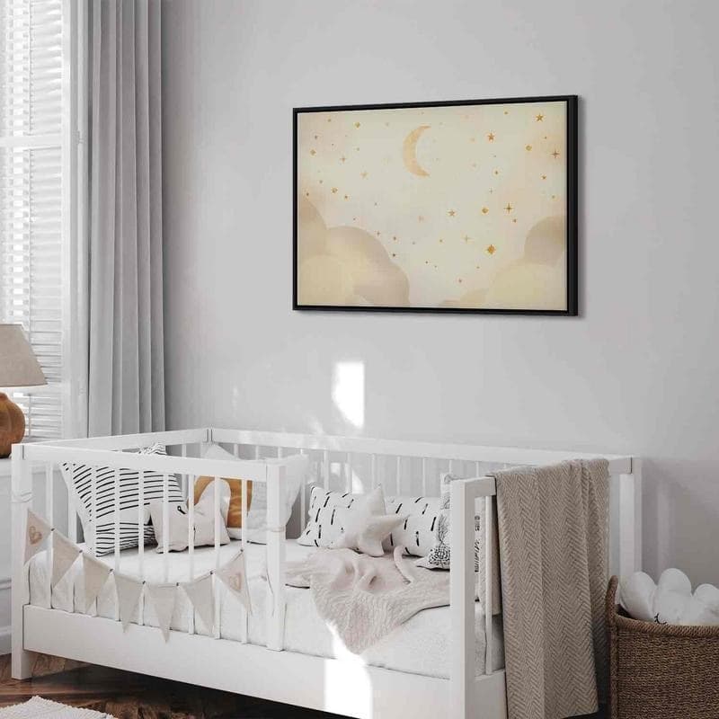 Quadro - Bright Night - Moon Accompanied by Many Stars on a Light Background in Luci notturne per bambini Collezione Casa - Trebisacce, commercioVirtuoso.it