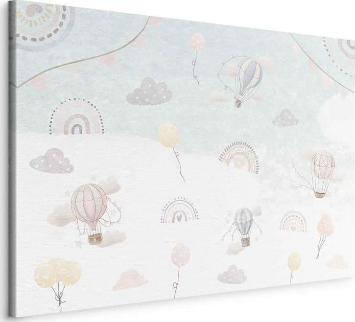 Quadro - Sky with Balloons - Balloons in Subdued Colors Flying in the Sky Among Clouds Rainbows and Stars in Poster e stampe Collezione Casa - Trebisacce, commercioVirtuoso.it