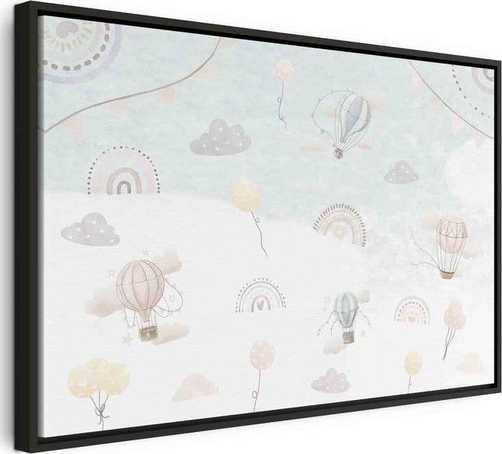 Quadro - Sky with Balloons - Balloons in Subdued Colors Flying in the Sky Among Clouds Rainbows and Stars in Poster e stampe Collezione Casa - Trebisacce, commercioVirtuoso.it