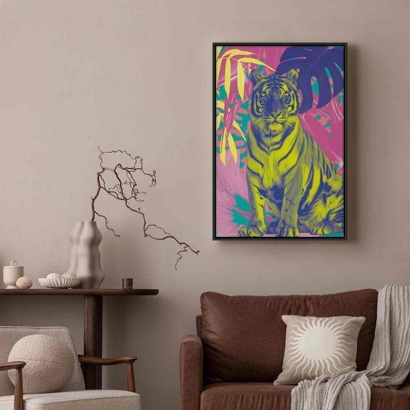 Quadro - Colorful Tiger - Intense Colors of a Tiger Surrounded by Tropical Plants in Poster e stampe Collezione Casa - Trebisacce, commercioVirtuoso.it