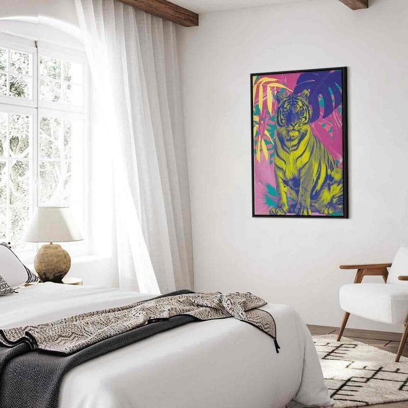 Quadro - Colorful Tiger - Intense Colors of a Tiger Surrounded by Tropical Plants in Poster e stampe Collezione Casa - Trebisacce, commercioVirtuoso.it