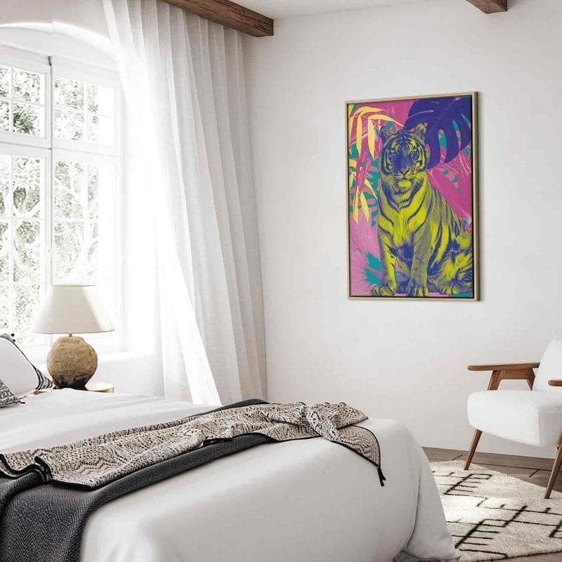 Quadro - Colorful Tiger - Intense Colors of a Tiger Surrounded by Tropical Plants in Poster e stampe Collezione Casa - Trebisacce, commercioVirtuoso.it