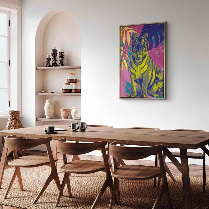 Quadro - Colorful Tiger - Intense Colors of a Tiger Surrounded by Tropical Plants in Poster e stampe Collezione Casa - Trebisacce, commercioVirtuoso.it