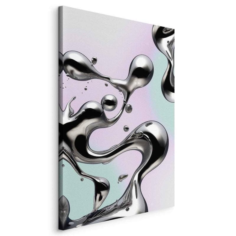 Quadro - Metallic Fluidity - Abstract Silver Forms on a Mint-Purple Background in Poster e stampe Collezione Casa - Trebisacce, commercioVirtuoso.it