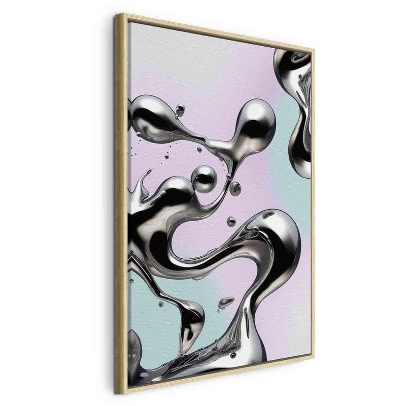 Quadro - Metallic Fluidity - Abstract Silver Forms on a Mint-Purple Background in Poster e stampe Collezione Casa - Trebisacce, commercioVirtuoso.it