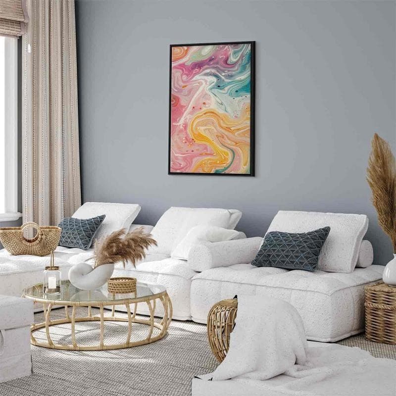 Quadro - Colorful Chaos - Dynamic Shapes in Shades of Pink Yellow and Blue in Poster e stampe Collezione Casa - Trebisacce, commercioVirtuoso.it