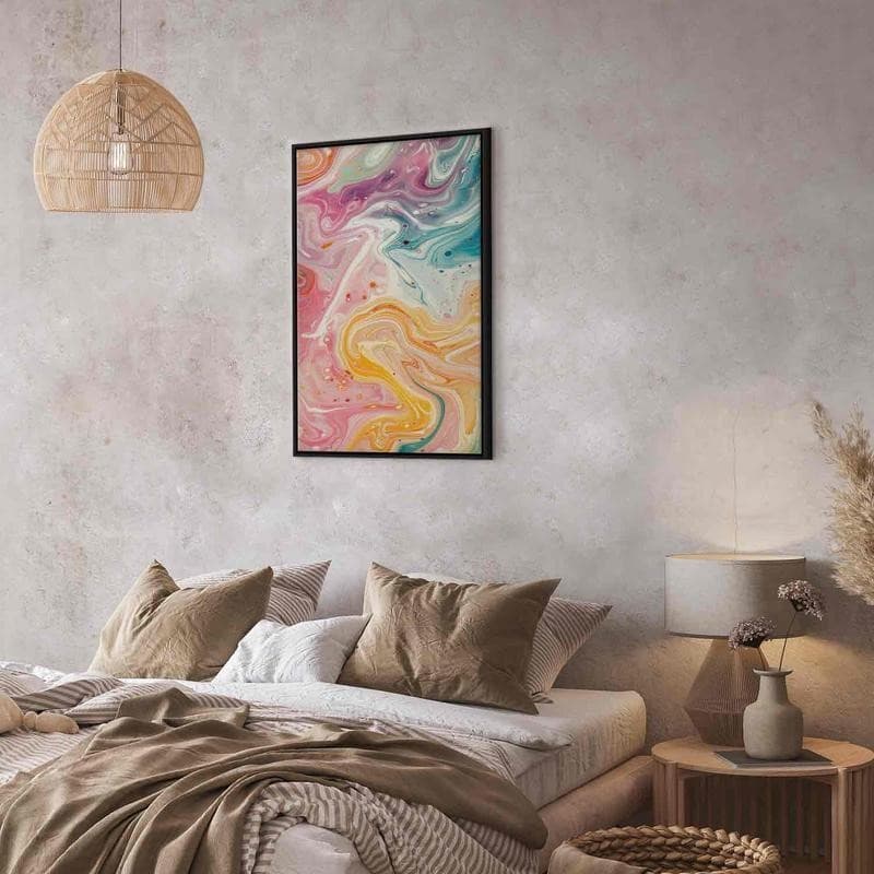 Quadro - Colorful Chaos - Dynamic Shapes in Shades of Pink Yellow and Blue in Poster e stampe Collezione Casa - Trebisacce, commercioVirtuoso.it