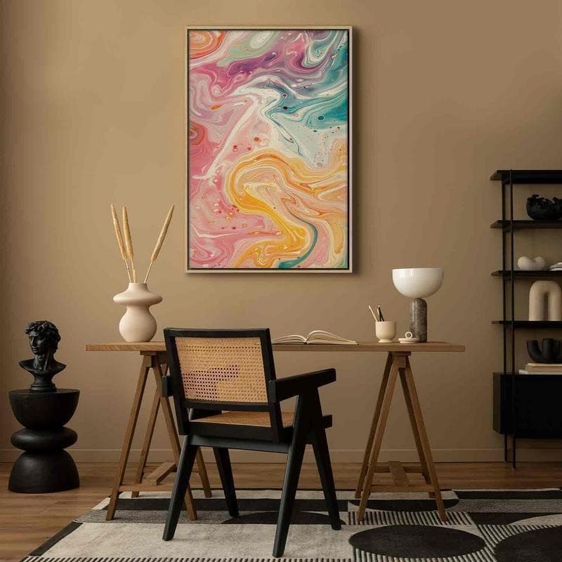 Quadro - Colorful Chaos - Dynamic Shapes in Shades of Pink Yellow and Blue in Poster e stampe Collezione Casa - Trebisacce, commercioVirtuoso.it