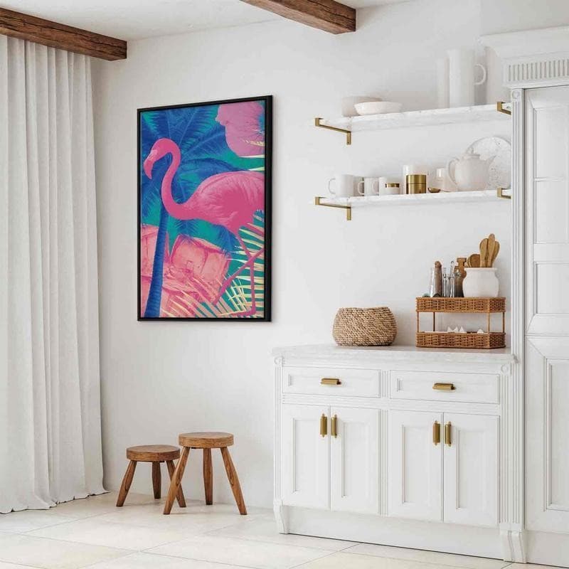 Quadro - Pink Flamingo - Abstract Flamingo Against Palms and Ice Cubes in Poster e stampe Collezione Casa - Trebisacce, commercioVirtuoso.it