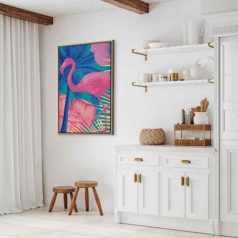 Quadro - Pink Flamingo - Abstract Flamingo Against Palms and Ice Cubes in Poster e stampe Collezione Casa - Trebisacce, commercioVirtuoso.it