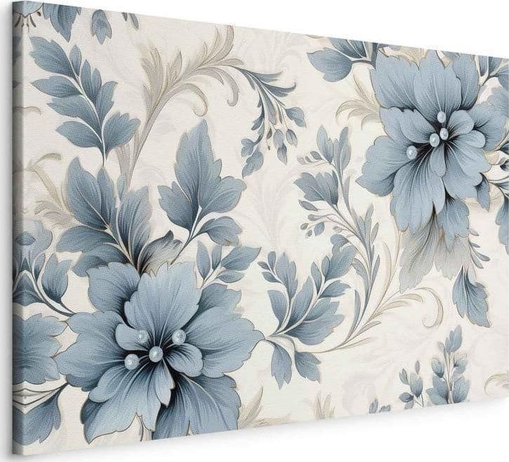 Quadro - Turquoise Flowers in Retro Ambience Floristic Ornaments in Poster e stampe Collezione Casa - Trebisacce, commercioVirtuoso.it
