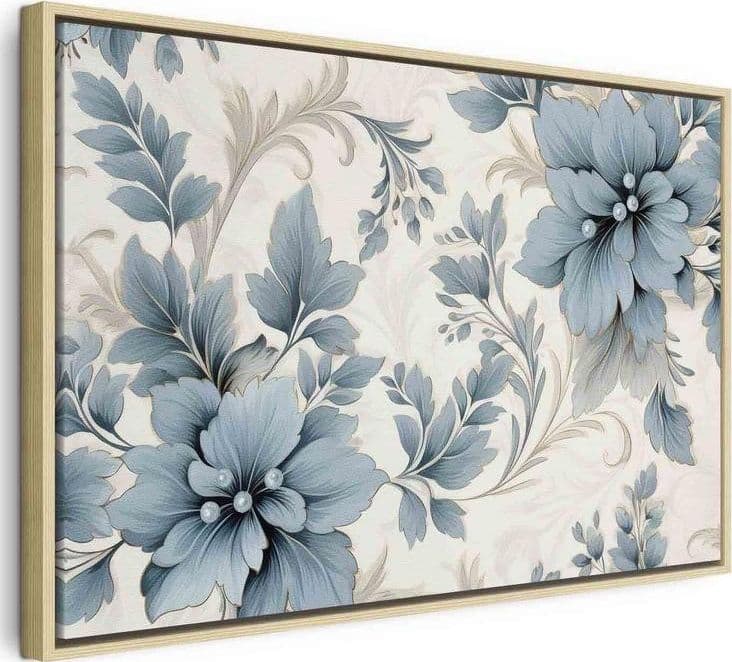 Quadro - Turquoise Flowers in Retro Ambience Floristic Ornaments in Poster e stampe Collezione Casa - Trebisacce, commercioVirtuoso.it