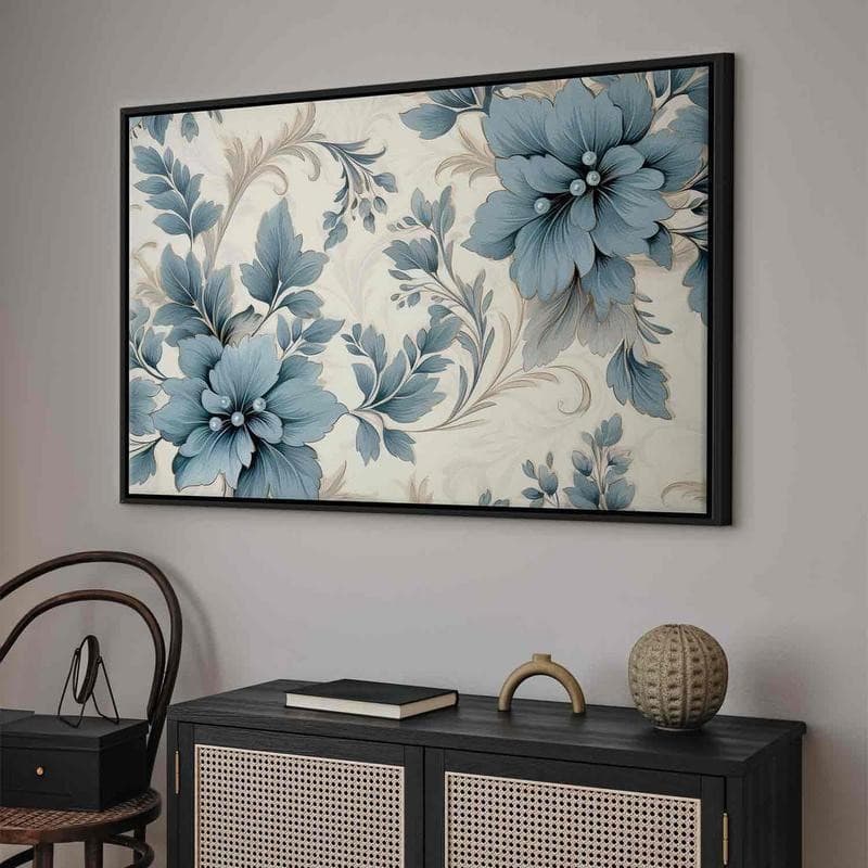 Quadro - Turquoise Flowers in Retro Ambience Floristic Ornaments in Poster e stampe Collezione Casa - Trebisacce, commercioVirtuoso.it
