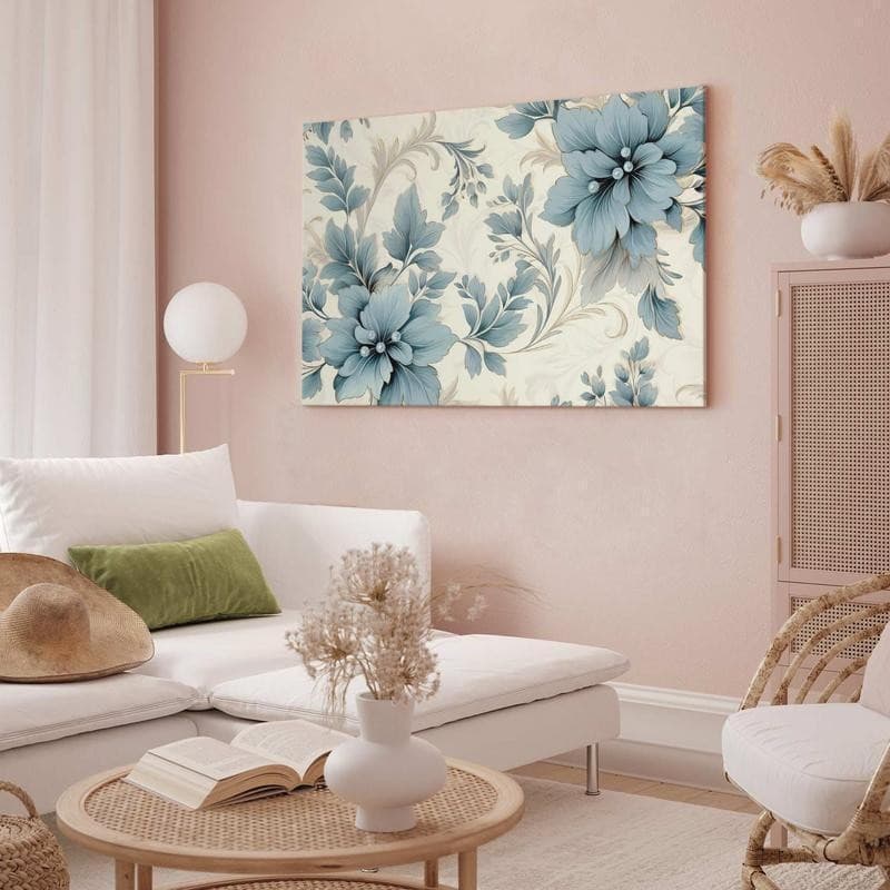 Quadro - Turquoise Flowers in Retro Ambience Floristic Ornaments in Poster e stampe Collezione Casa - Trebisacce, commercioVirtuoso.it