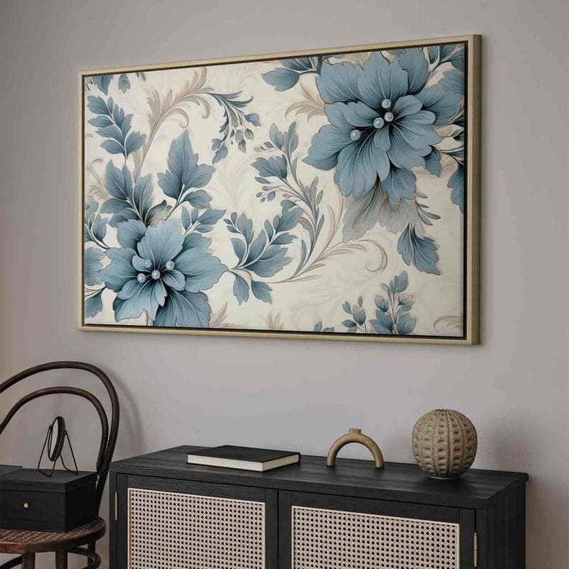 Quadro - Turquoise Flowers in Retro Ambience Floristic Ornaments in Poster e stampe Collezione Casa - Trebisacce, commercioVirtuoso.it