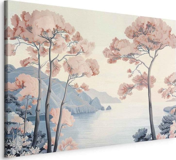Quadro - Landscape with the Ocean Cliffs and Trees in Delicate Pink Shades in Poster e stampe Collezione Casa - Trebisacce, commercioVirtuoso.it