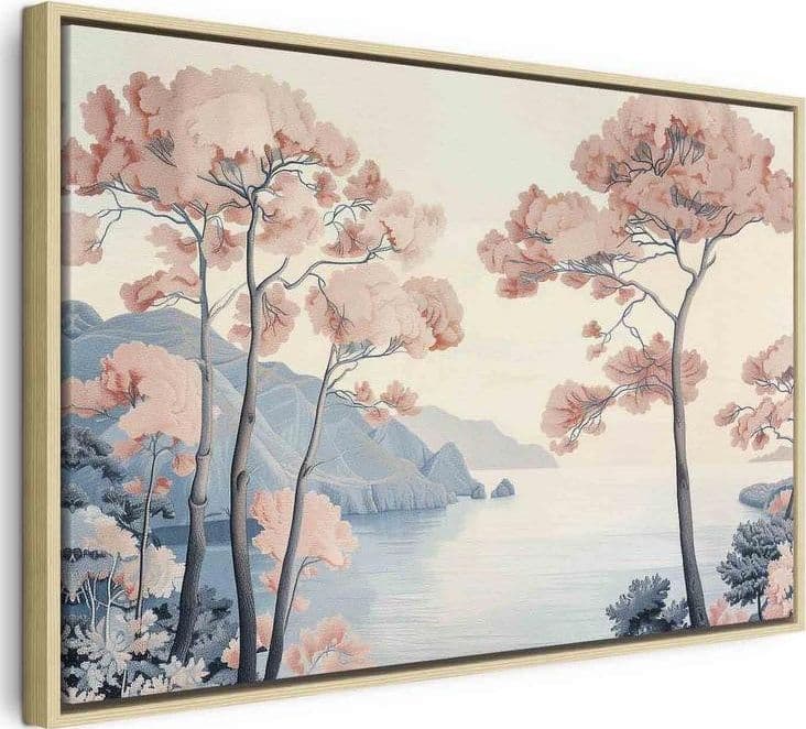 Quadro - Landscape with the Ocean Cliffs and Trees in Delicate Pink Shades in Poster e stampe Collezione Casa - Trebisacce, commercioVirtuoso.it