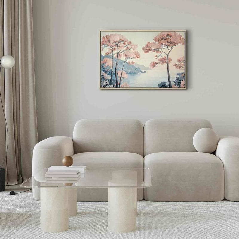 Quadro - Landscape with the Ocean Cliffs and Trees in Delicate Pink Shades in Poster e stampe Collezione Casa - Trebisacce, commercioVirtuoso.it