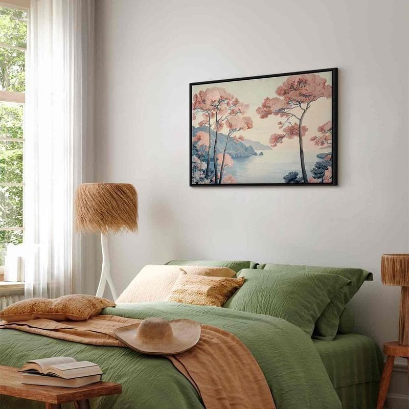 Quadro - Landscape with the Ocean Cliffs and Trees in Delicate Pink Shades in Poster e stampe Collezione Casa - Trebisacce, commercioVirtuoso.it
