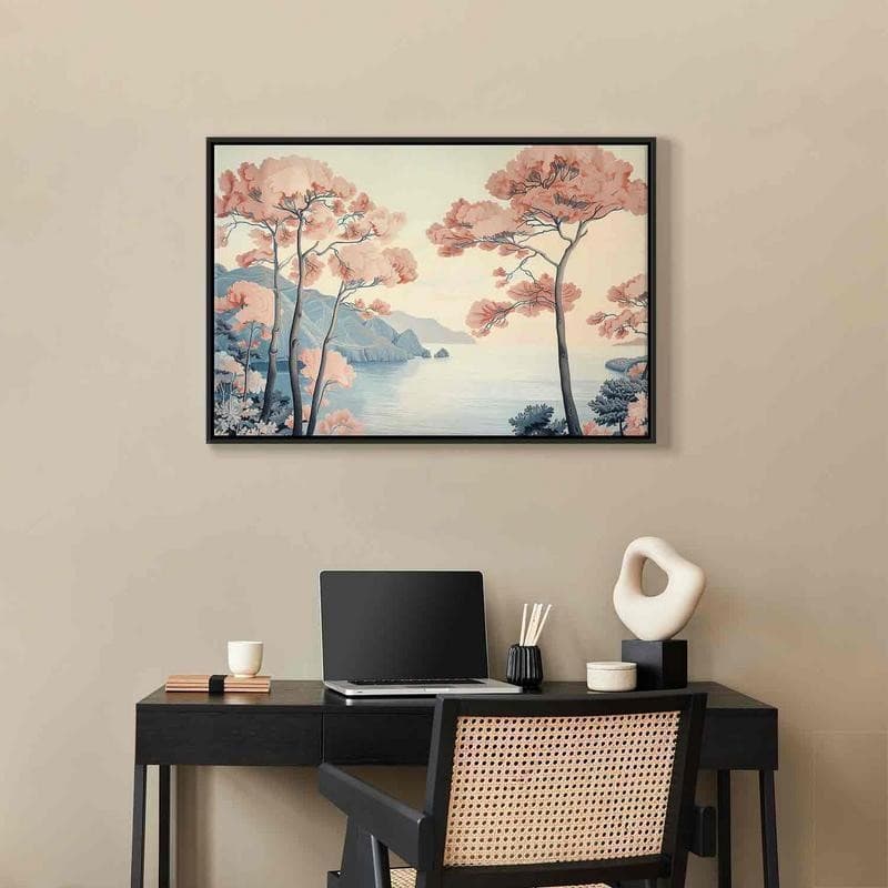 Quadro - Landscape with the Ocean Cliffs and Trees in Delicate Pink Shades in Poster e stampe Collezione Casa - Trebisacce, commercioVirtuoso.it