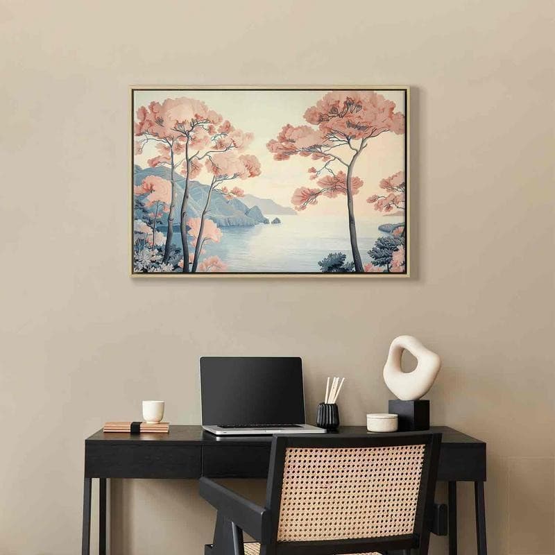 Quadro - Landscape with the Ocean Cliffs and Trees in Delicate Pink Shades in Poster e stampe Collezione Casa - Trebisacce, commercioVirtuoso.it