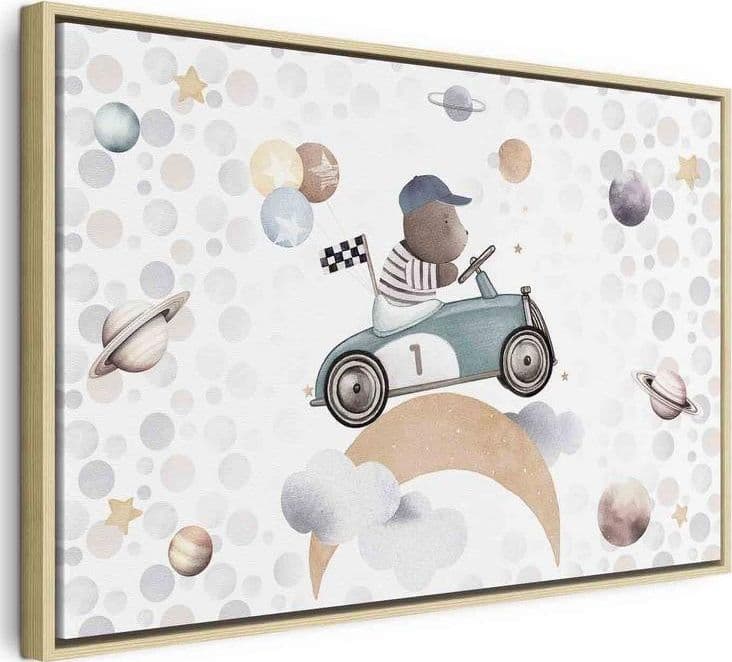 Quadro - Galactic Races - A Bear Participating in Car Races Among Planets Clouds and Stars in Pastel Hues in Poster e stampe Collezione Casa - Trebisacce, commercioVirtuoso.it