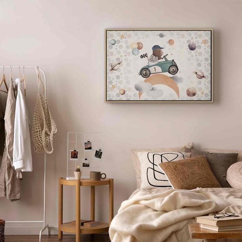 Quadro - Galactic Races - A Bear Participating in Car Races Among Planets Clouds and Stars in Pastel Hues in Poster e stampe Collezione Casa - Trebisacce, commercioVirtuoso.it