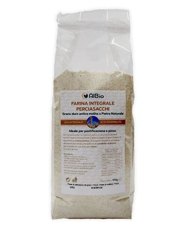 Farina Integrale da Molitura a pietra Naturale Perciasacchi 1 kg grano Siciliano alta digeribilità khorasan pizza e pane in Pane AlBio Sicily - Misilmeri, commercioVirtuoso.it