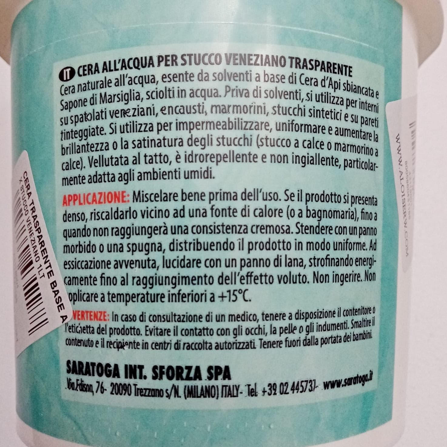 Gran classe 1lt cera trasparente ed idrorepellente per stucco veneziano e pittura colorata in Cera Aloiserw.com - Altomonte, commercioVirtuoso.it