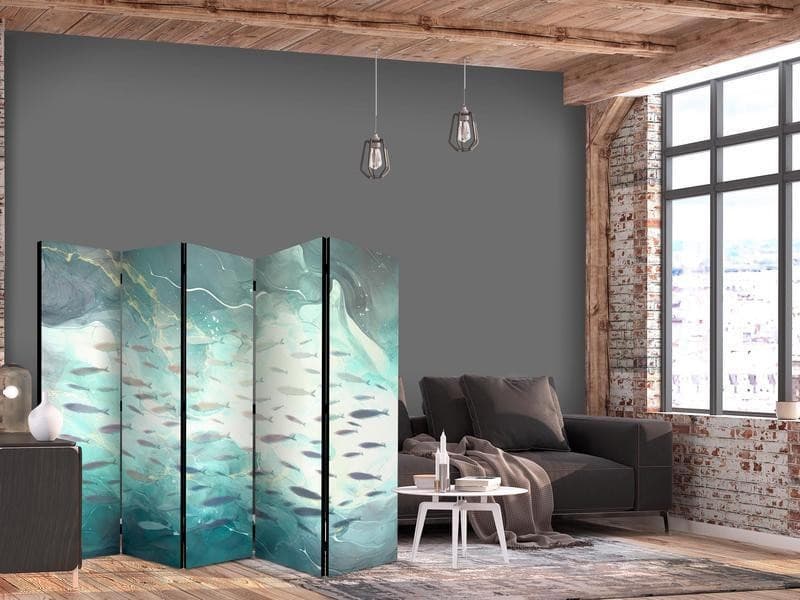 Paravento - Escaping Fish - Very Fast Swimming Fishes in Muted Colors Among Sea Depths in Statuine Collezione Casa - Trebisacce, commercioVirtuoso.it