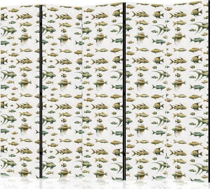 Paravento - Unusual Species of Fish - a Cluster of Fish in Muted Colors in Retro Style Against a Background of Beige Str in Paraventi Collezione Casa - Trebisacce, commercioVirtuoso.it