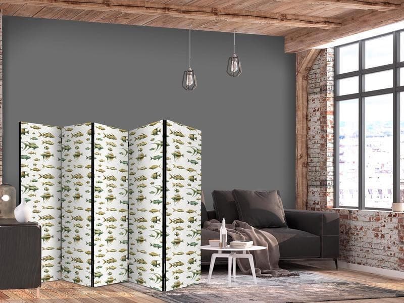 Paravento - Unusual Species of Fish - a Cluster of Fish in Muted Colors in Retro Style Against a Background of Beige Str in Paraventi Collezione Casa - Trebisacce, commercioVirtuoso.it