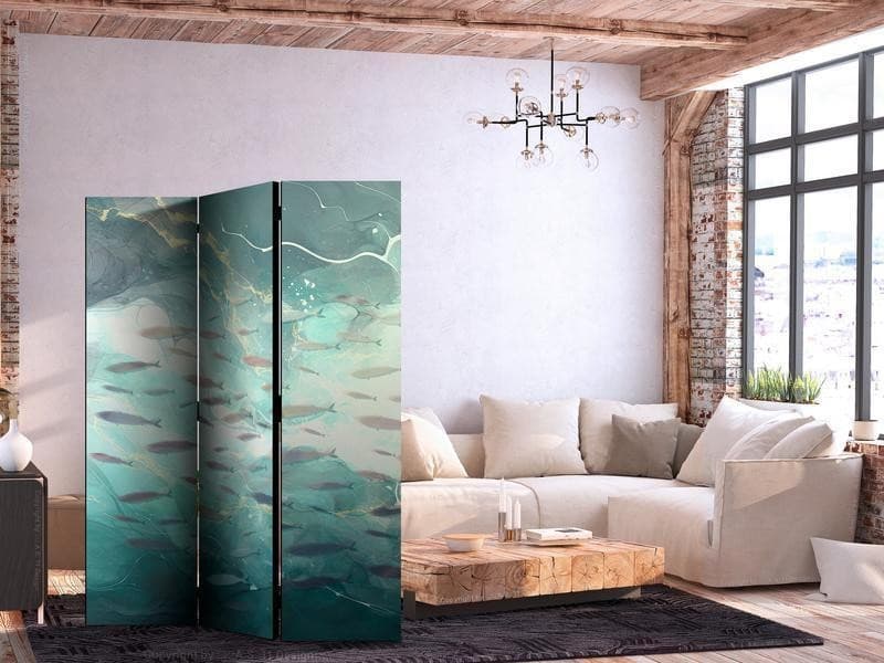 Paravento - Escaping Fish - Very Fast Swimming Fishes in Muted Colors Among Sea Depths in Statuine Collezione Casa - Trebisacce, commercioVirtuoso.it