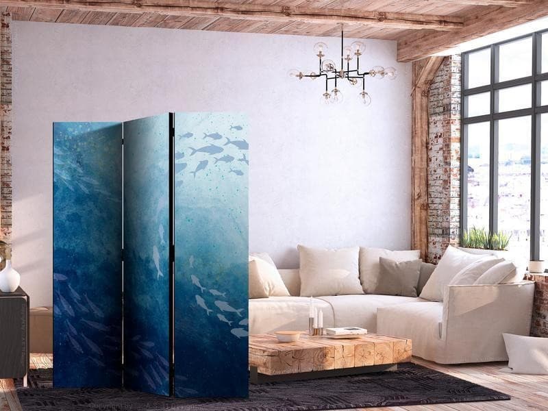 Paravento - Schools of Fish - Luminous Clusters of Fish in Blue Hues Amidst the Sea Depths in Ritagli in cartone Collezione Casa - Trebisacce, commercioVirtuoso.it