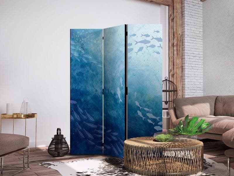 Paravento - Schools of Fish - Luminous Clusters of Fish in Blue Hues Amidst the Sea Depths in Ritagli in cartone Collezione Casa - Trebisacce, commercioVirtuoso.it