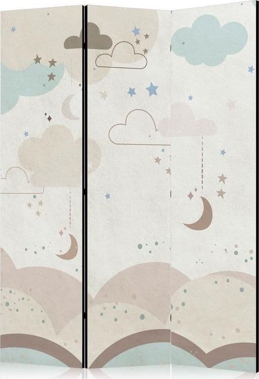 Paravento - Cloudy Night Sky - Moons in Browns and Beiges Amid Numerous Clouds and Stars on a Light Background