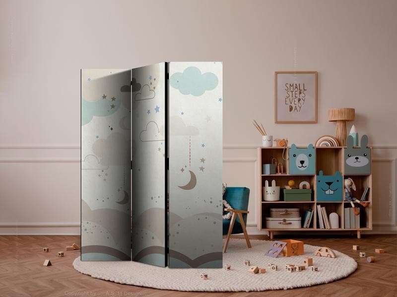Paravento - Cloudy Night Sky - Moons in Browns and Beiges Amid Numerous Clouds and Stars on a Light Background in Sfondi Collezione Casa - Trebisacce, commercioVirtuoso.it