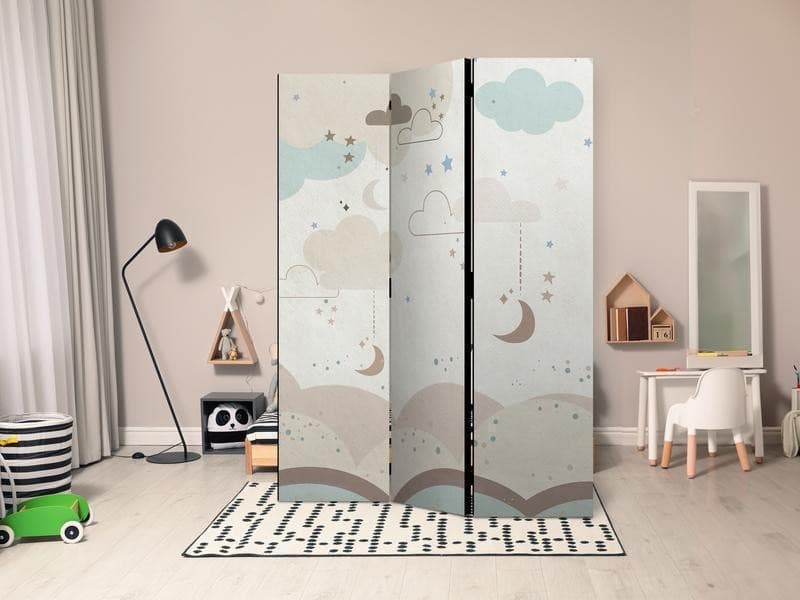 Paravento - Cloudy Night Sky - Moons in Browns and Beiges Amid Numerous Clouds and Stars on a Light Background in Sfondi Collezione Casa - Trebisacce, commercioVirtuoso.it