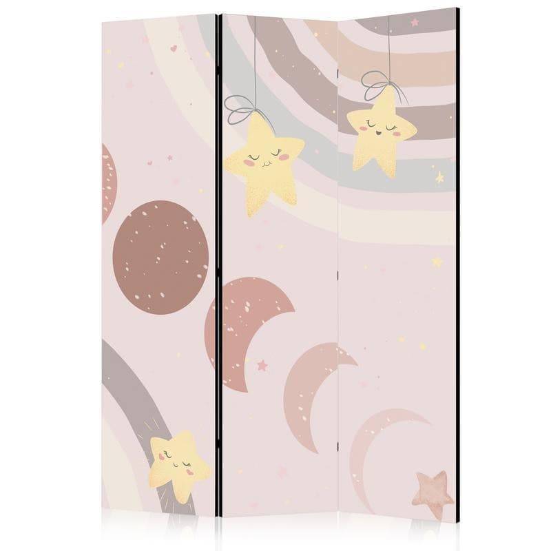 Paravento - Joyful Sky - Yellow Cheerful Stars with a Rainbow Against the Phases of the Moon - in the Sky Colored Light