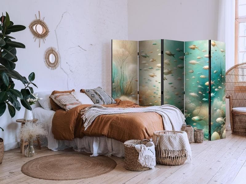 Paravento - Spectacular Underwater Landscape - Fish in an Underwater World in Turquoise Blue Beige and Delicate Orange C in Sculture a parete Collezione Casa - Trebisacce, commercioVirtuoso.it