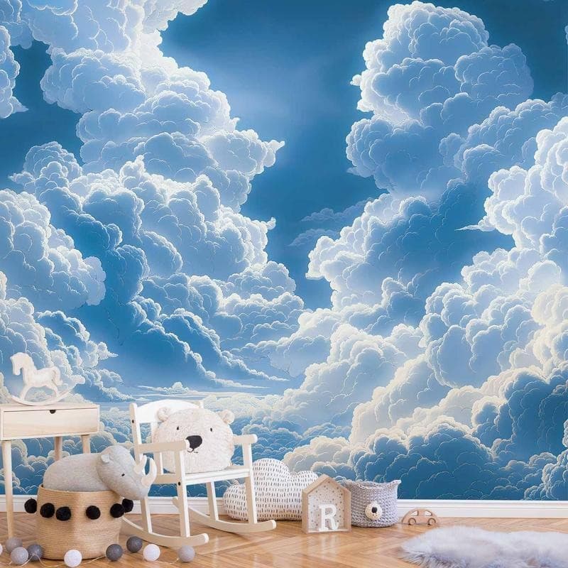 Carta da parati - Blue Sky Breaking Through White Fluffy Clouds in Carta da parati Collezione Casa - Trebisacce, commercioVirtuoso.it