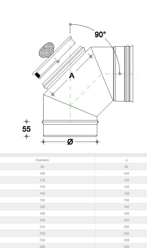 Curva da 220mm gomito MF con ispezione a tappo da in acciaio inox AISI 304 in Tubi di scarico Aloiserw.com - Altomonte, commercioVirtuoso.it