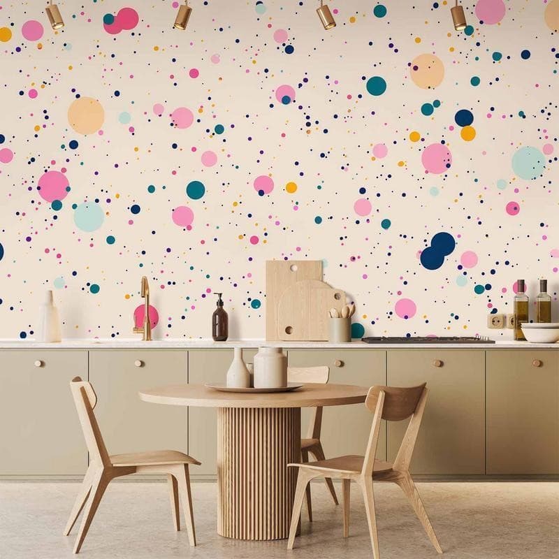 Carta da parati - Dots Speckles and Splatters Multicolored Cheerful Pattern on a Light Pink Background in Carta da parati Collezione Casa - Trebisacce, commercioVirtuoso.it