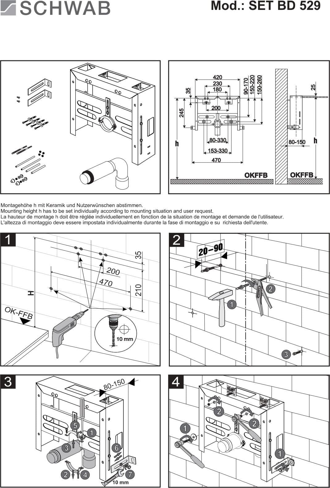 Schwab sostegno modulo universale per bidet sospeso con sostegno per pareti in muratura in Bidet Aloiserw.com - Altomonte, commercioVirtuoso.it