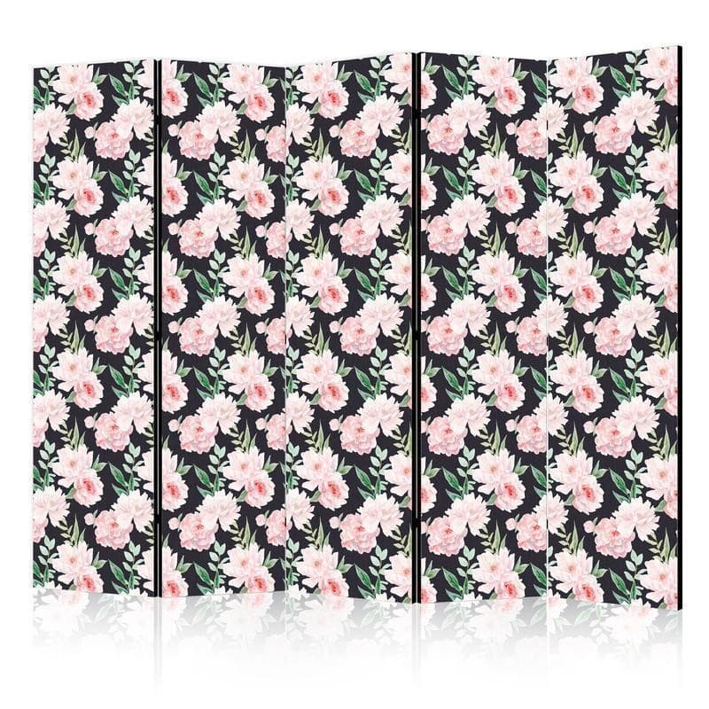 Paravento - Peonies - Pink Flowers and Green Leaves on a Graphite Background in Paraventi Collezione Casa - Trebisacce, commercioVirtuoso.it