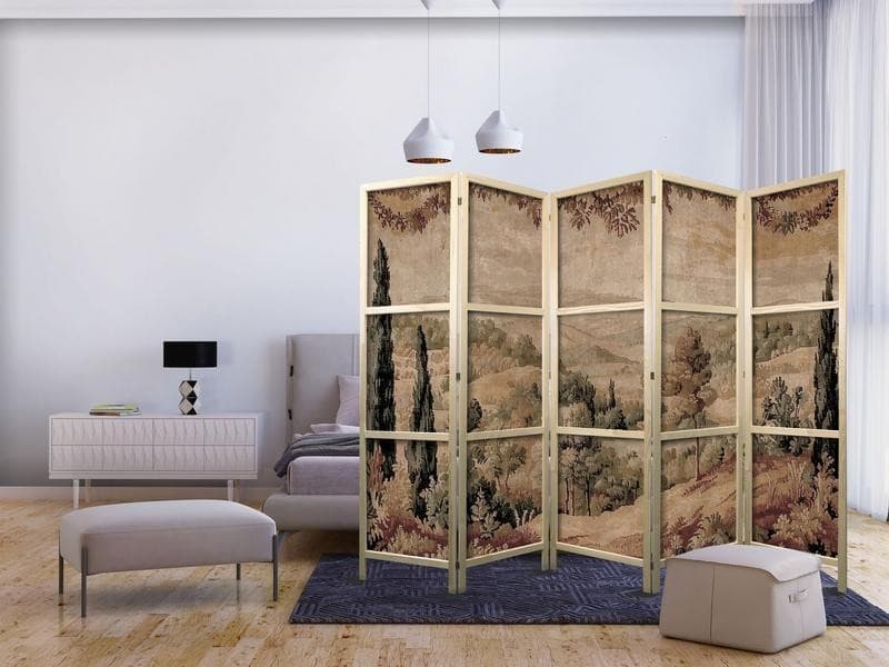 Paravento giapponese - Landscape with Cypresses - Old Tapestry with Mediterranean Vegetation in Paraventi Collezione Casa - Trebisacce, commercioVirtuoso.it